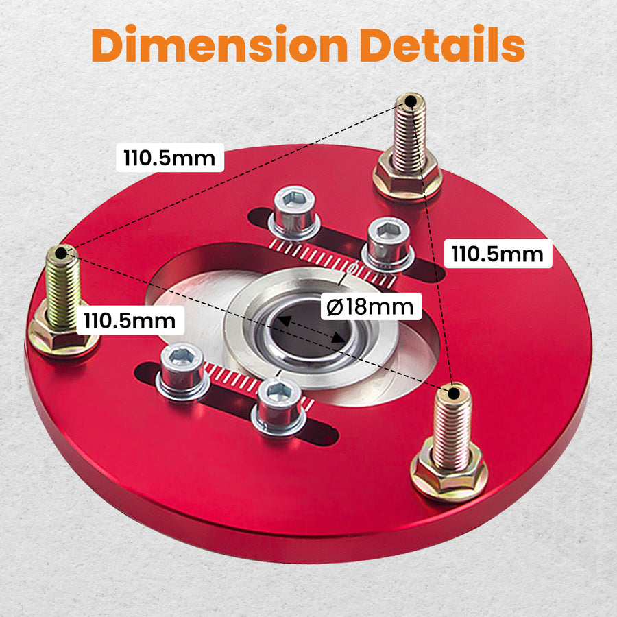 Compatible for BMW E36 Z4 X3 Adjustable Rear Camber Control Arms + Front Camber Plate Red