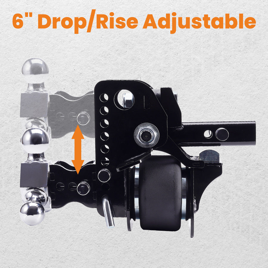 12000lbs Three Ball Trailer Hitch w/ Air Suspension Bag 6 Drop/Rise 2 Receiver