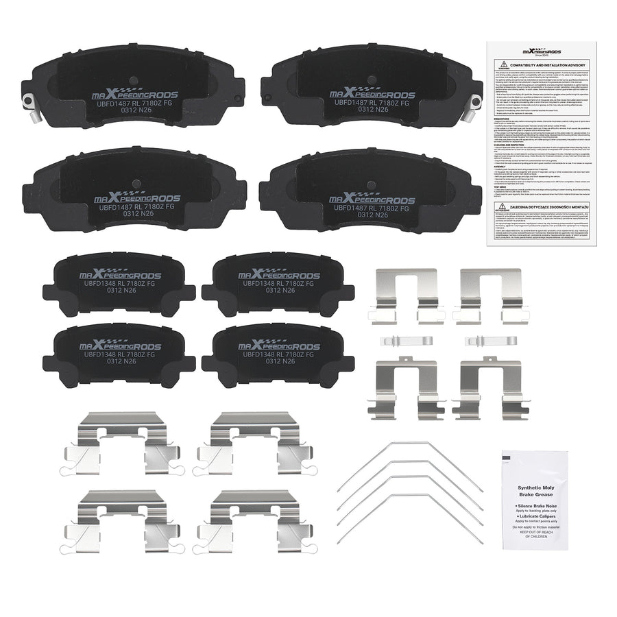 Front Rear LR Disc Brake Pads Kit compatible for Honda Odyssey 2011-2017 w/ Pad Shims