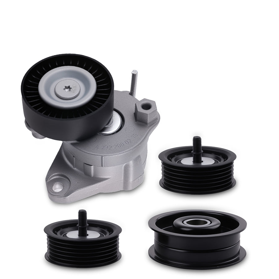4Pcs Belt Tensioner w/ Idler Pulley Set compatible for Mercedes C300 C350 E350 ML350