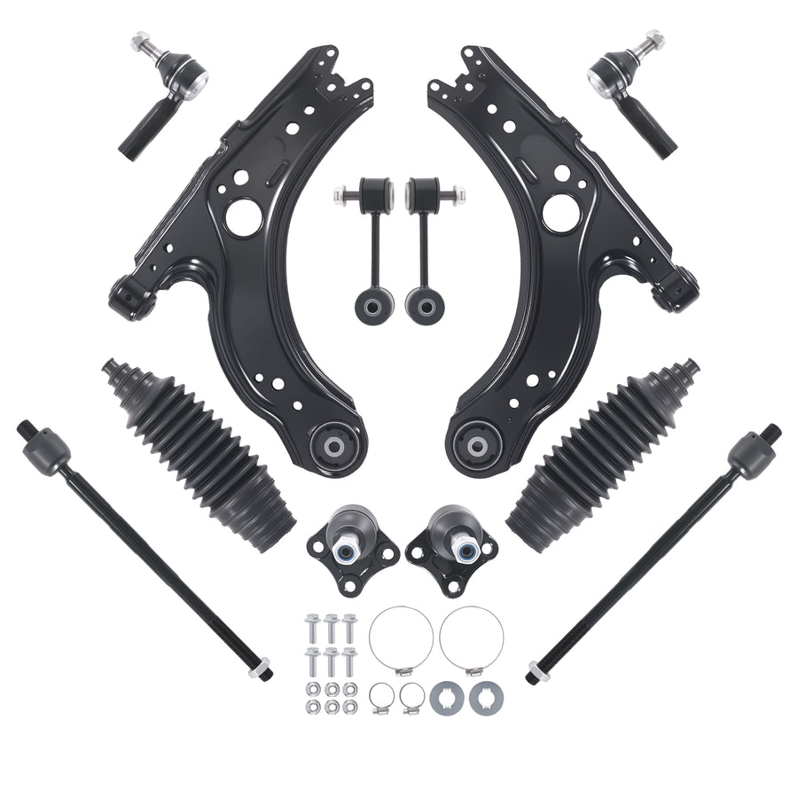 12pc Front Lower Control Arms Ball Joints Tie Rods Kit compatible for VW Beetle compatible for Golf Jetta