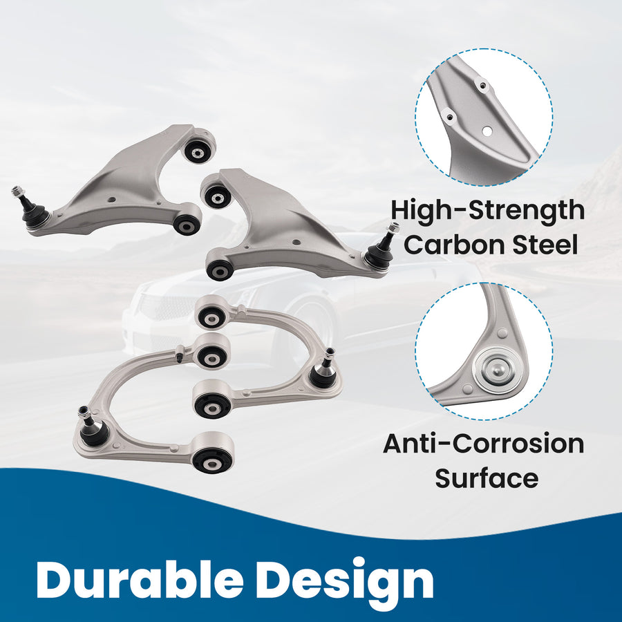 4x Front UpperLower Control Arms w/Ball Joints for 2008-2014 compatible for Cadillac CTS RWD