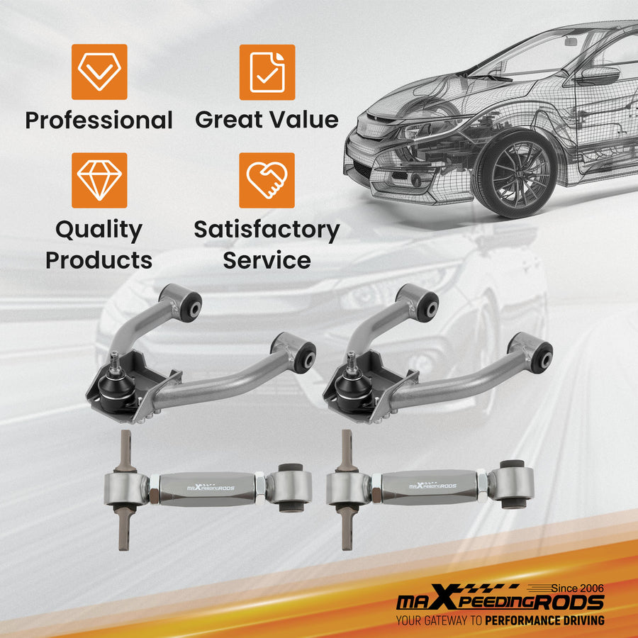 4pcs Adjustable Front Rear Upper Camber Arm Kit Set compatible for Honda CRV CR-V 1997-2001