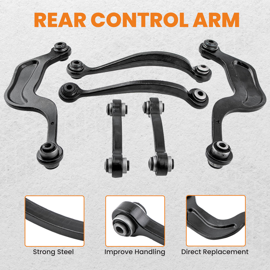 8x Front Lower + Rear Upper Control Arms for 07-17 compatible for GMC Acadia Enclave Traverse