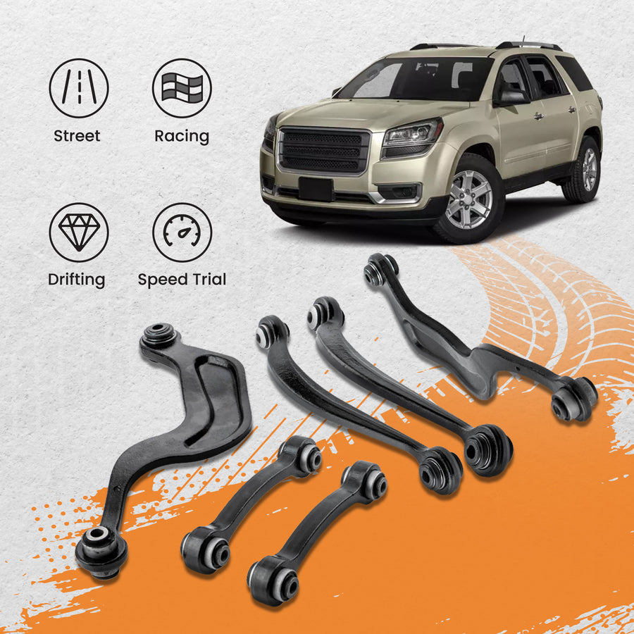 8x Front Lower + Rear Upper Control Arms for 07-17 compatible for GMC Acadia Enclave Traverse