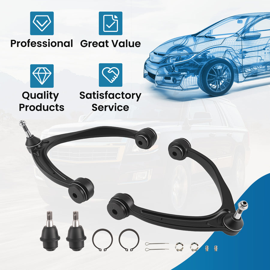 Front Upper Control Arms + Lower Ball Joints for 2007-13 compatible for Silverado Sierra 1500