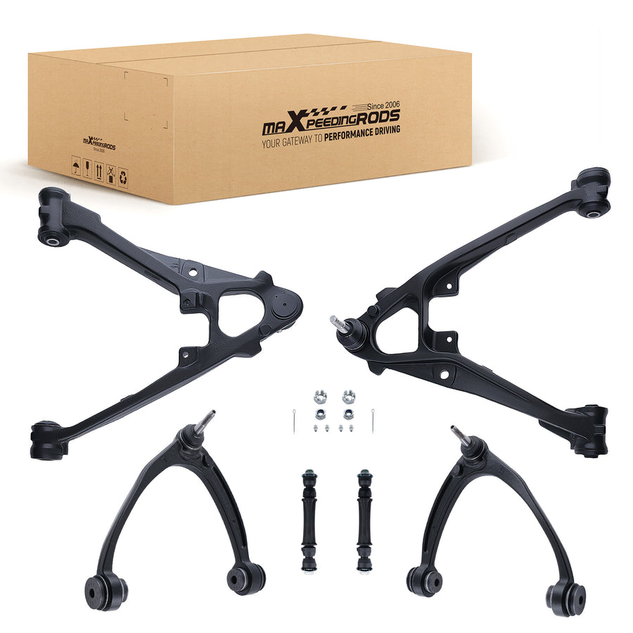 6x Front Upper Lower Control Arms compatible for Chevrolet Silverado 2007 2008 2009 - 2013