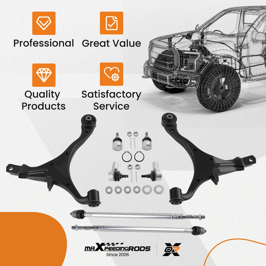 8pcs Front Lower Control Arms with Ball joints Tie Rod Ends Suspension kits Compatible for Honda CR-V 2002-2006