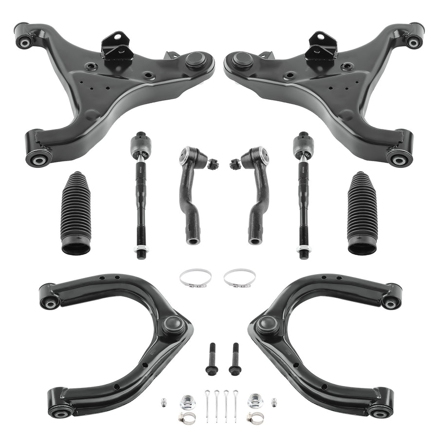 Front Upper Lower Control Arm + Tie Rod End compatible for Nissan Armada Titan 2004-2015