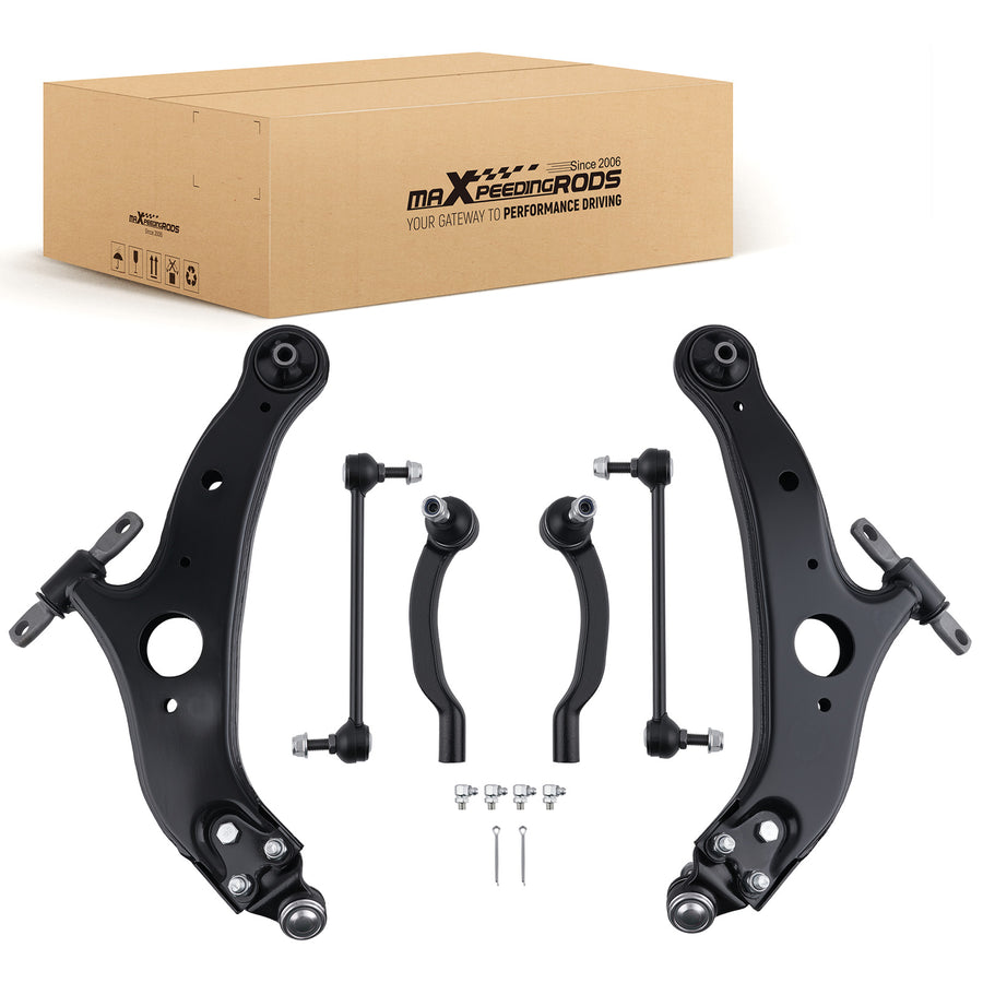 6x Front Lower Control Arms Tie Rods Stabilizer Link for 2004-2010 compatible for Toyota Sienna