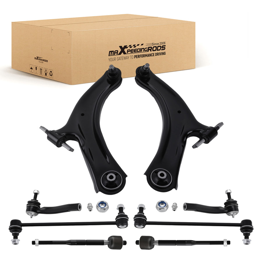 Front Lower Control Arms + Tie Rods + Sway Bar Links For 2007-2012 compatible for Nissan Sentra