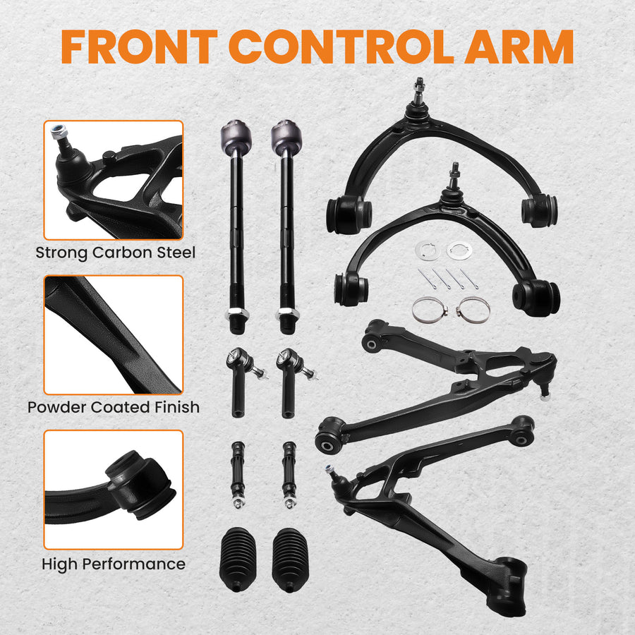 12x Front Upper Lower Control Arm Kit for 2007-2013 compatible for Chevy Silverado GMC Escalade