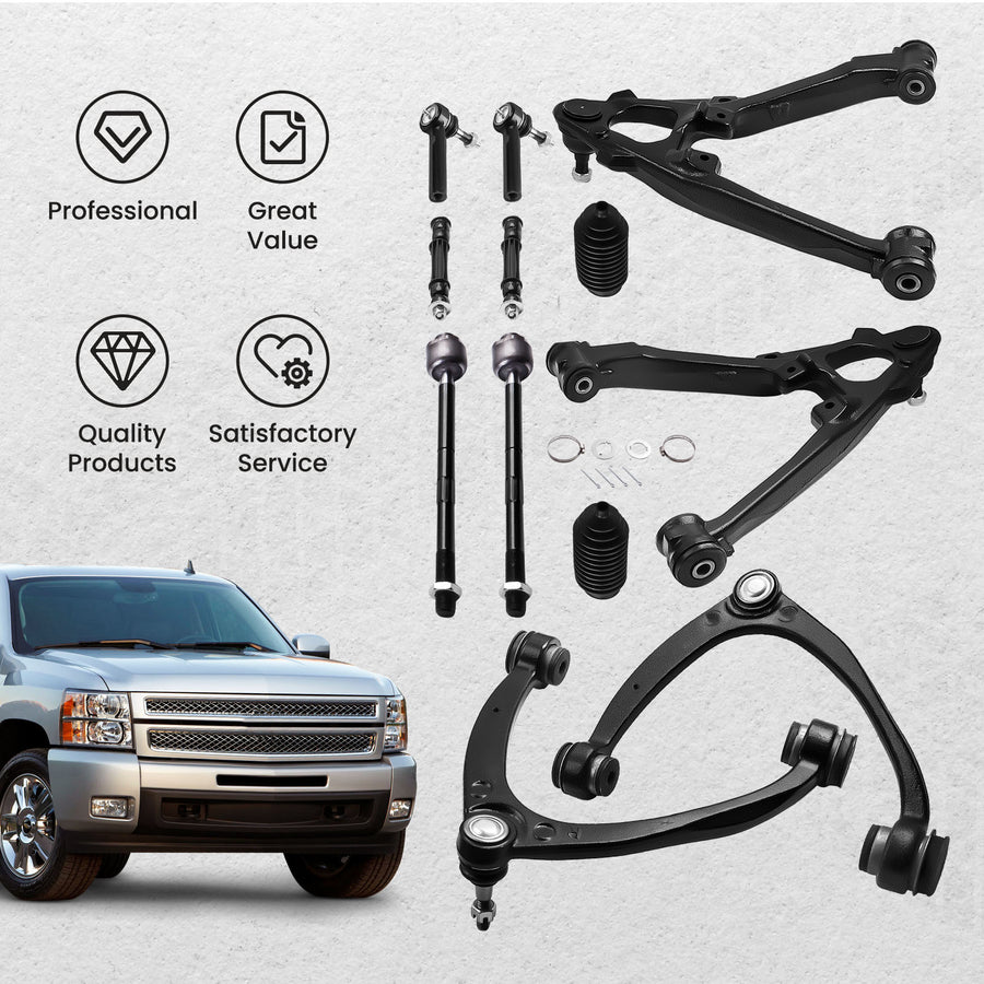 12x Front Upper Lower Control Arm Kit for 2007-2013 compatible for Chevy Silverado GMC Escalade