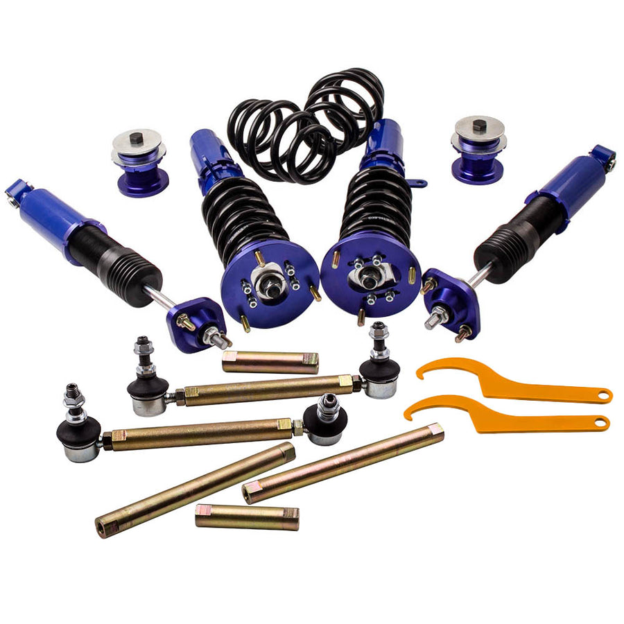 Blue Complete Coilovers compatible for BMW E46 3 Series Adj. Height + Pair Sway Bar Links lowering kit