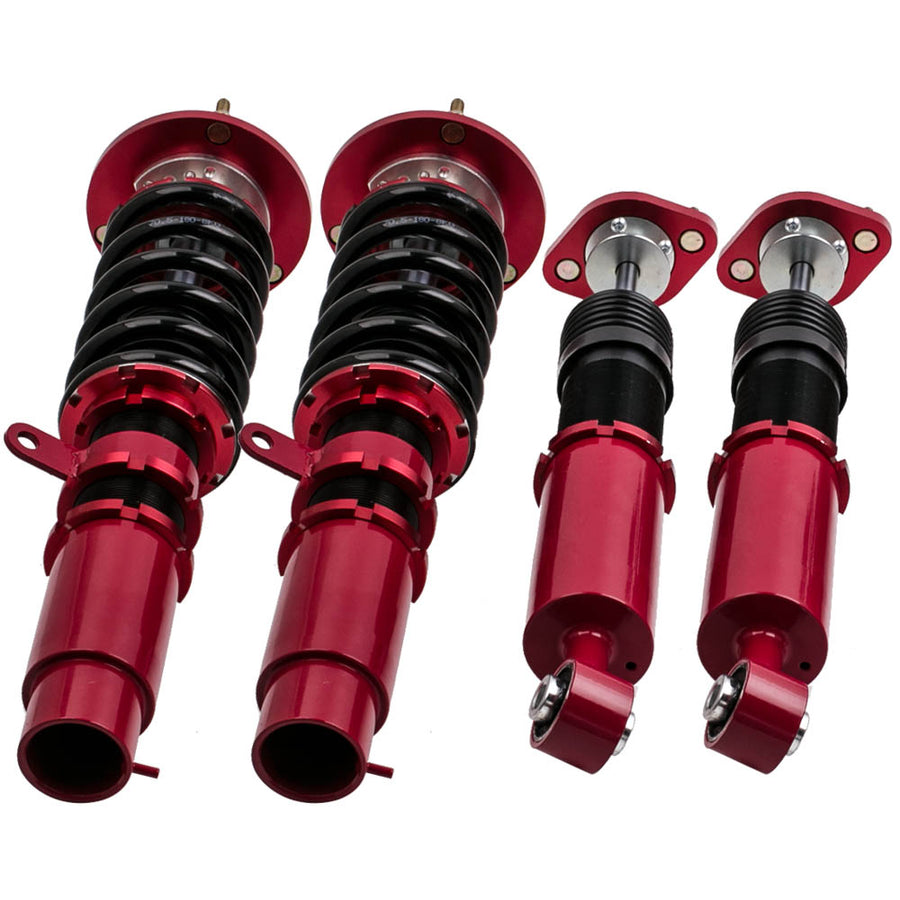 Red Complete Front + Rear Coilovers compatible for BMW E46 3 Series Adj. Height + Sway Bar lowering kit