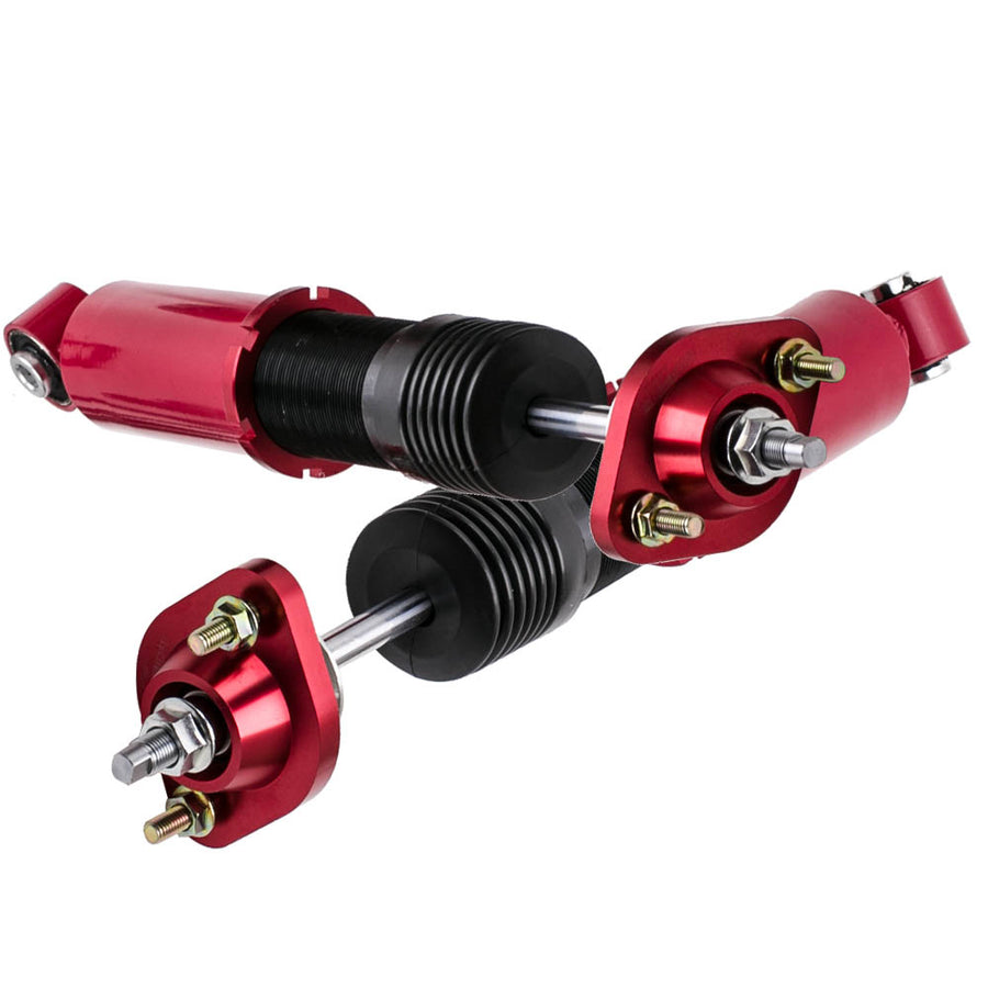 Red Complete Front + Rear Coilovers compatible for BMW E46 3 Series Adj. Height + Sway Bar lowering kit