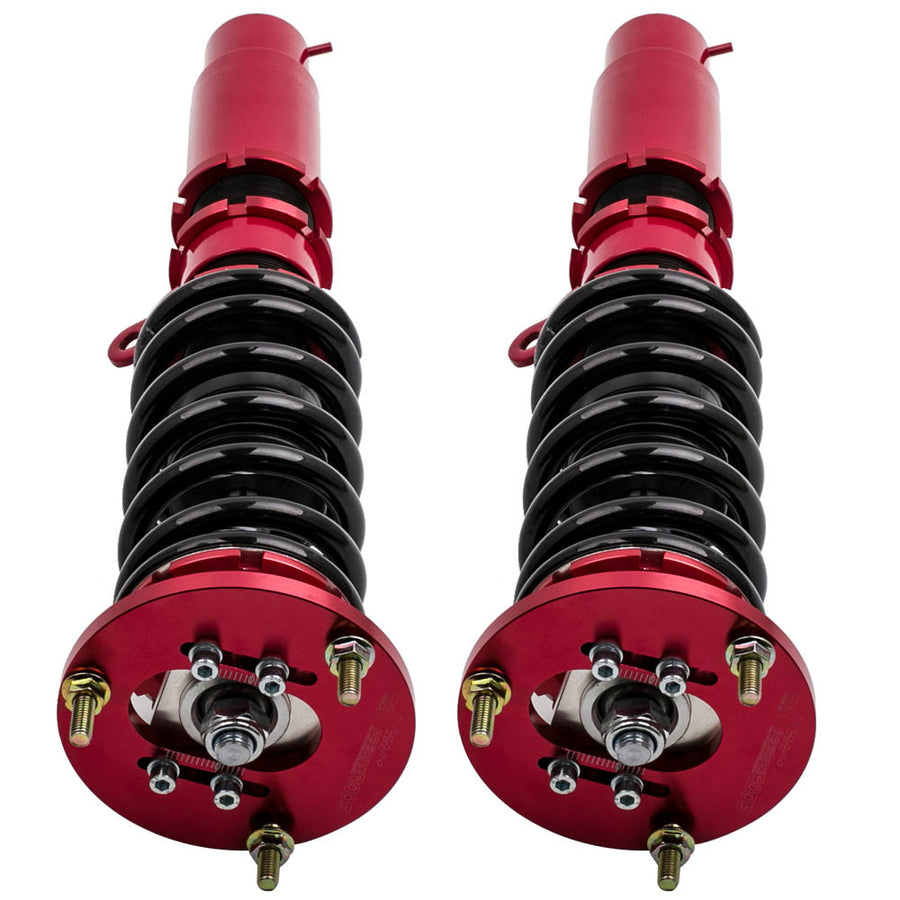 Red Complete Front + Rear Coilovers compatible for BMW E46 3 Series Adj. Height + Sway Bar lowering kit