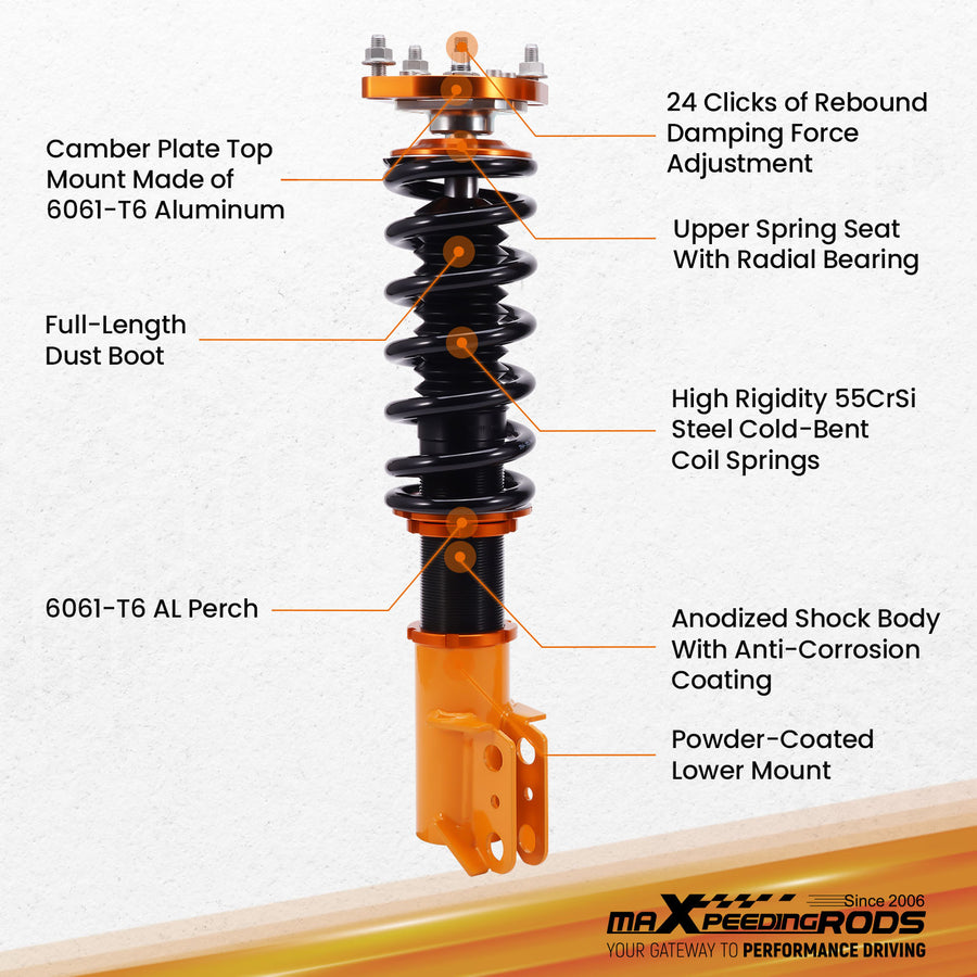 24 Level Damper Adjustable Coilovers Lowering Kits compatible for Ford Mustang 4th 94-04