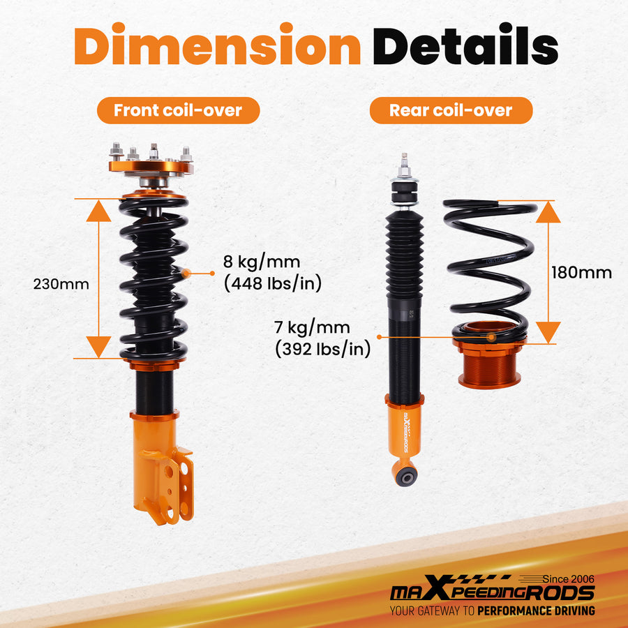 24 Level Damper Adjustable Coilovers Lowering Kits compatible for Ford Mustang 4th 94-04