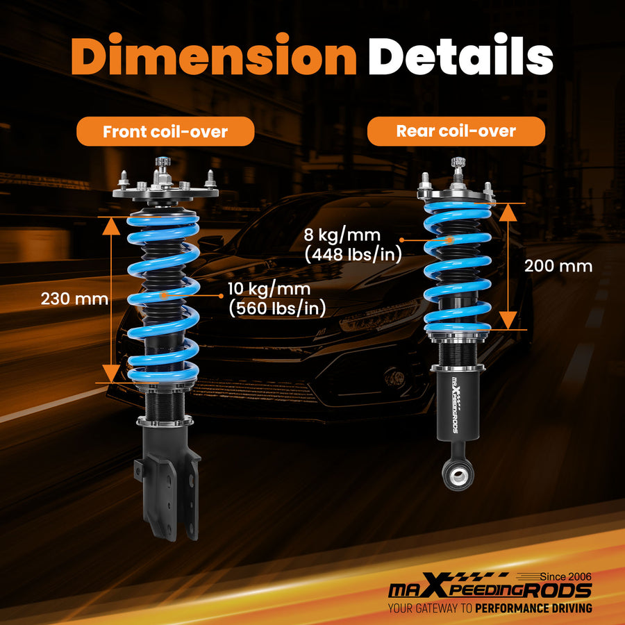 T6 Coilovers 24 Step Strut Lowering Kit compatible for Subaru Baja 2003-2006