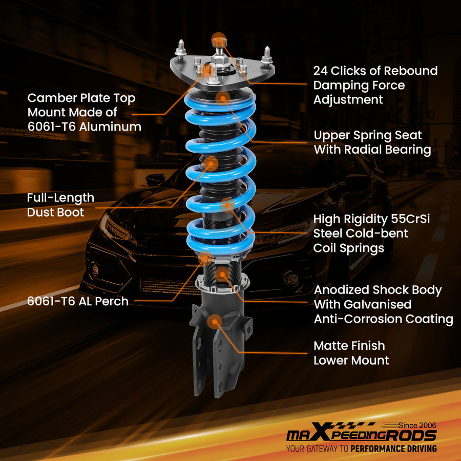 T6 Coilovers 24 Step Strut Lowering Kit compatible for Subaru Baja 2003-2006