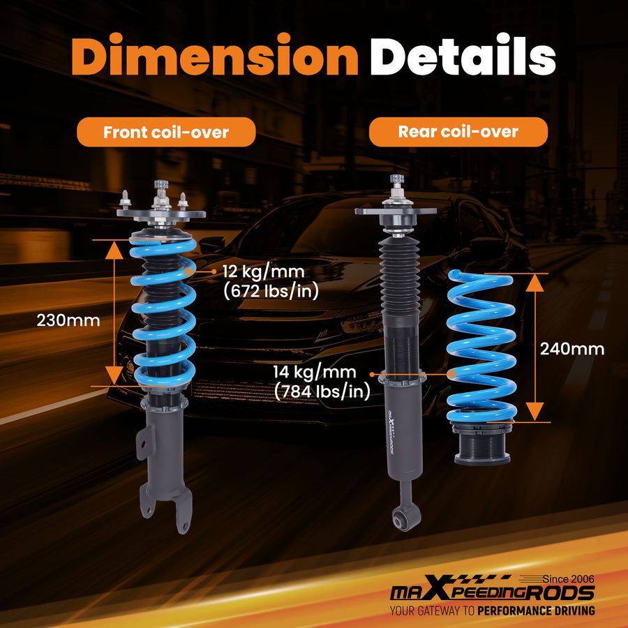 Compatible for Challenger Charger 2011-22 24 Way Damping Adj. Coilovers Shocks Struts Lowering Kit