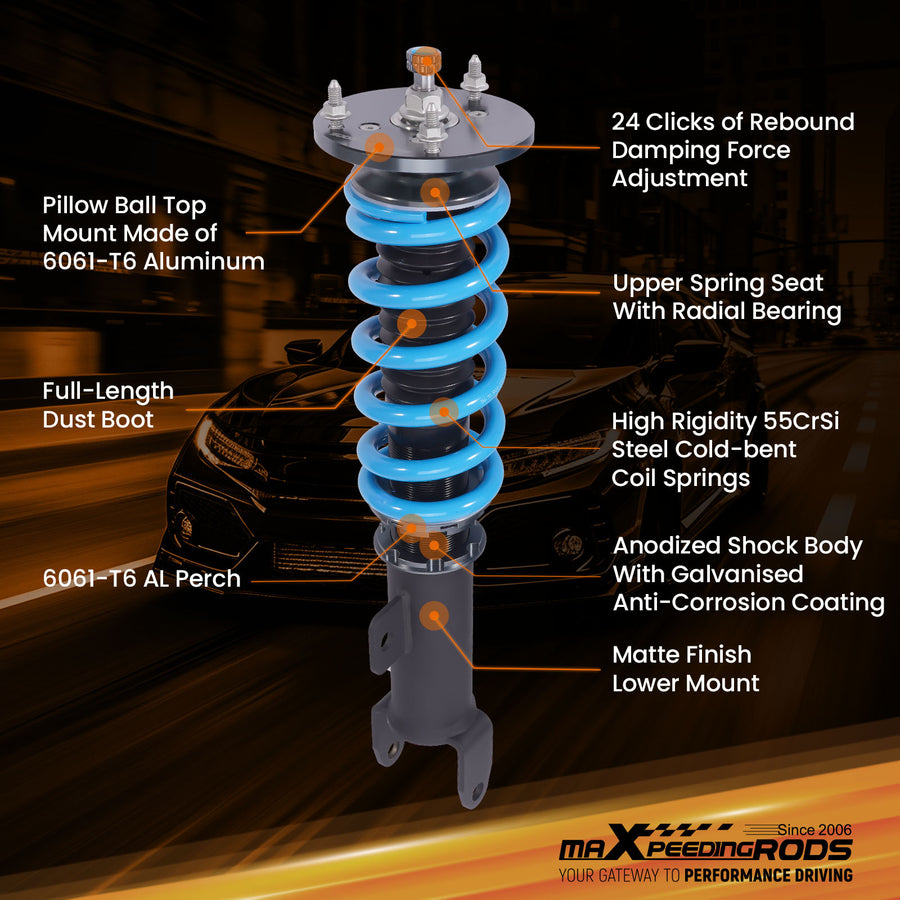Compatible for Challenger Charger 2011-22 24 Way Damping Adj. Coilovers Shocks Struts Lowering Kit
