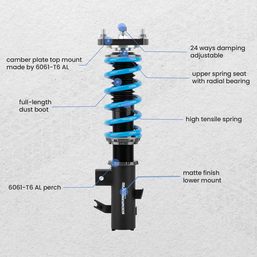COT6 Adjustable Coilover Lowering Kit compatible for Honda Civic 2012-2015