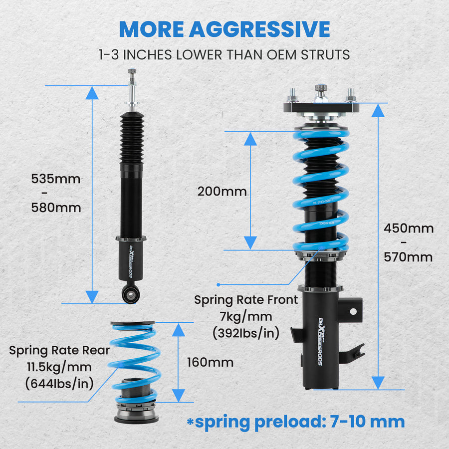 COT6 Adjustable Coilover Lowering Kit compatible for Honda Civic 2012-2015