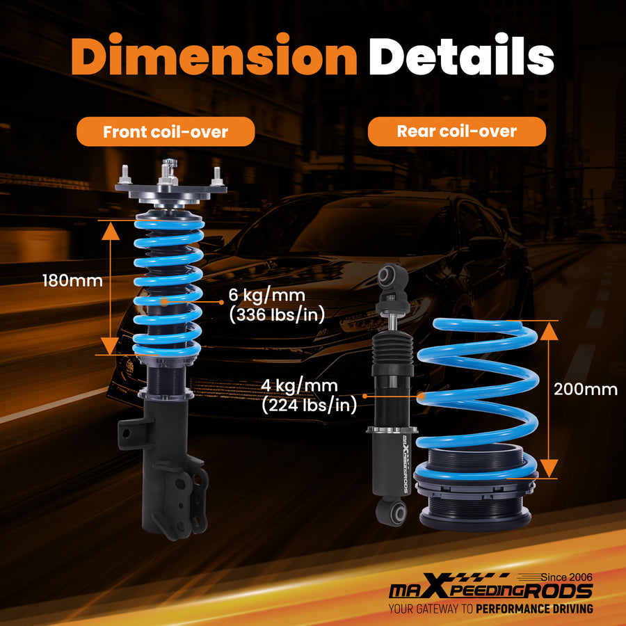 T6 Coilover Lowering Shocks Kit compatible for Kia Forte Koup 2010-2013