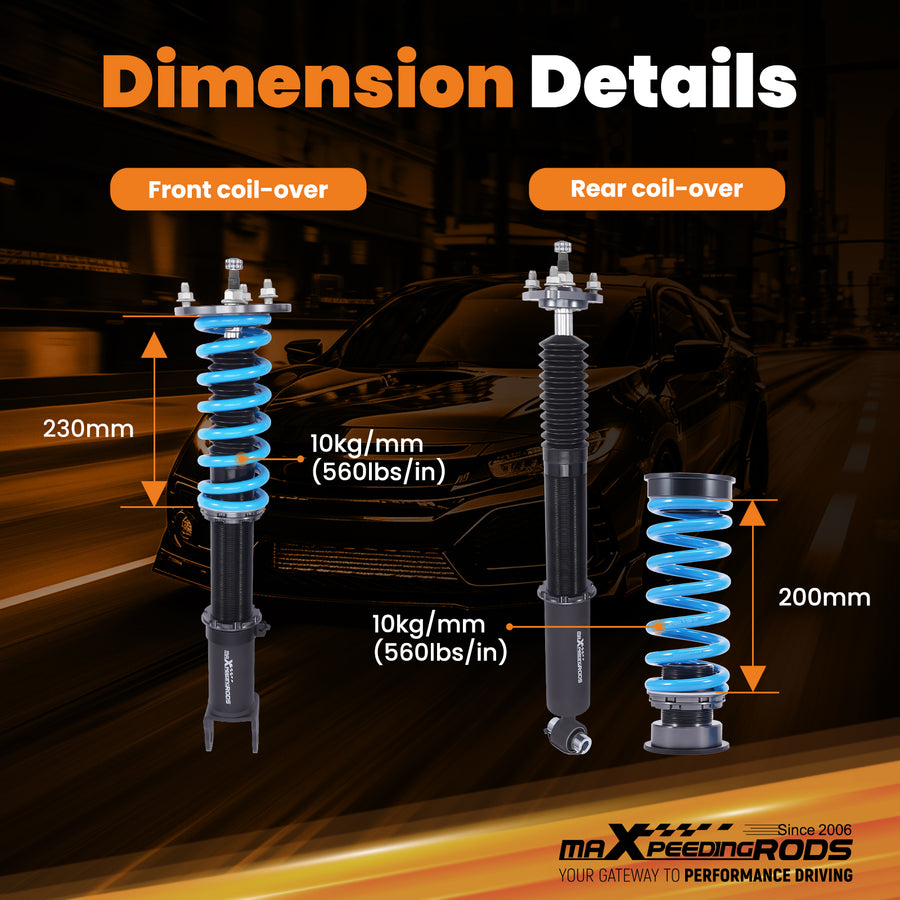T6 Coilovers 24 Way Damper Suspension compatible for Lexus IS200T 17-25 RWD