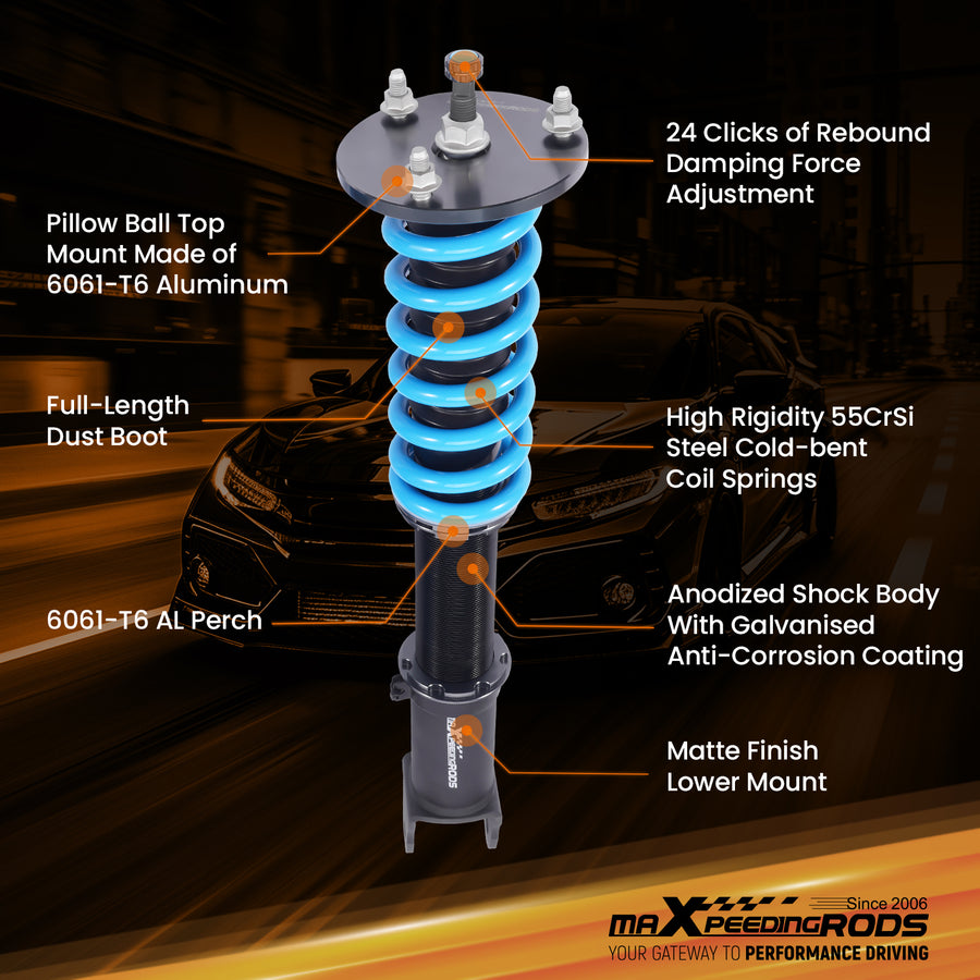 T6 Coilovers 24 Way Damper Suspension compatible for Lexus IS200T 17-25 RWD