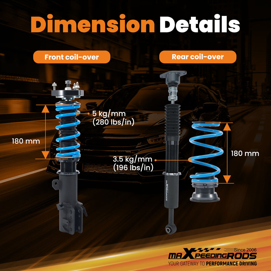 T6 Coilover 24 Level Damper Shock compatible for Ford Fiesta ST 2014-2018