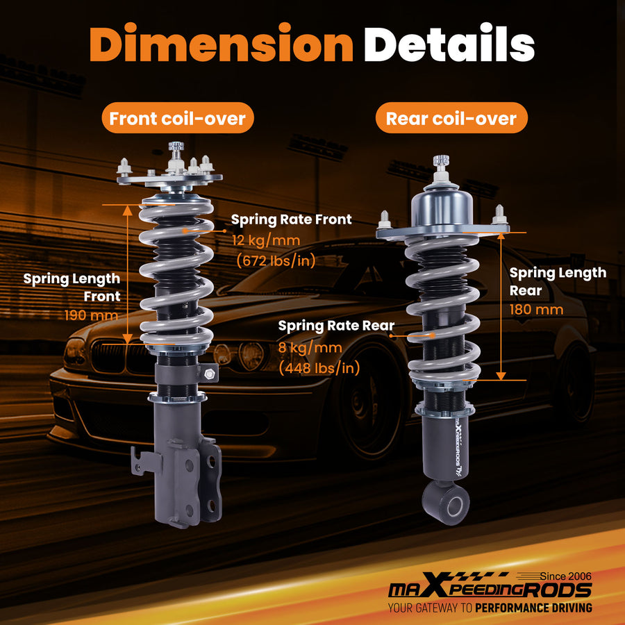 T7 Coilovers Kit w/24 Way Adjustable compatible for Toyota Corolla 2003-2008