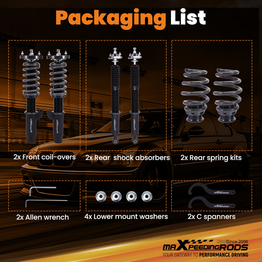 Compatible for BMW E46 3 Series 320i 323i 325 330 RWD Upgraded T7 Coilovers Shock Kit lowering kit