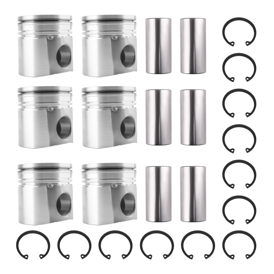 Set of 6 Piston +Ring + PISTON PIN compatible for Cummins Fits For 2004-2007 compatible for Dodge Ram 5.9L 24v