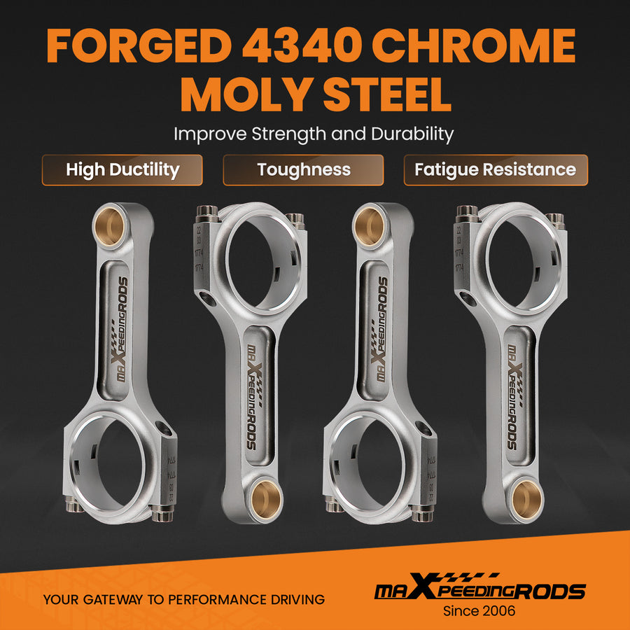 I-Beam Forged EN24 Connecting Rods+ARP Bolts compatible for Mazda B6 1.6 / B6F 1.8 Engine