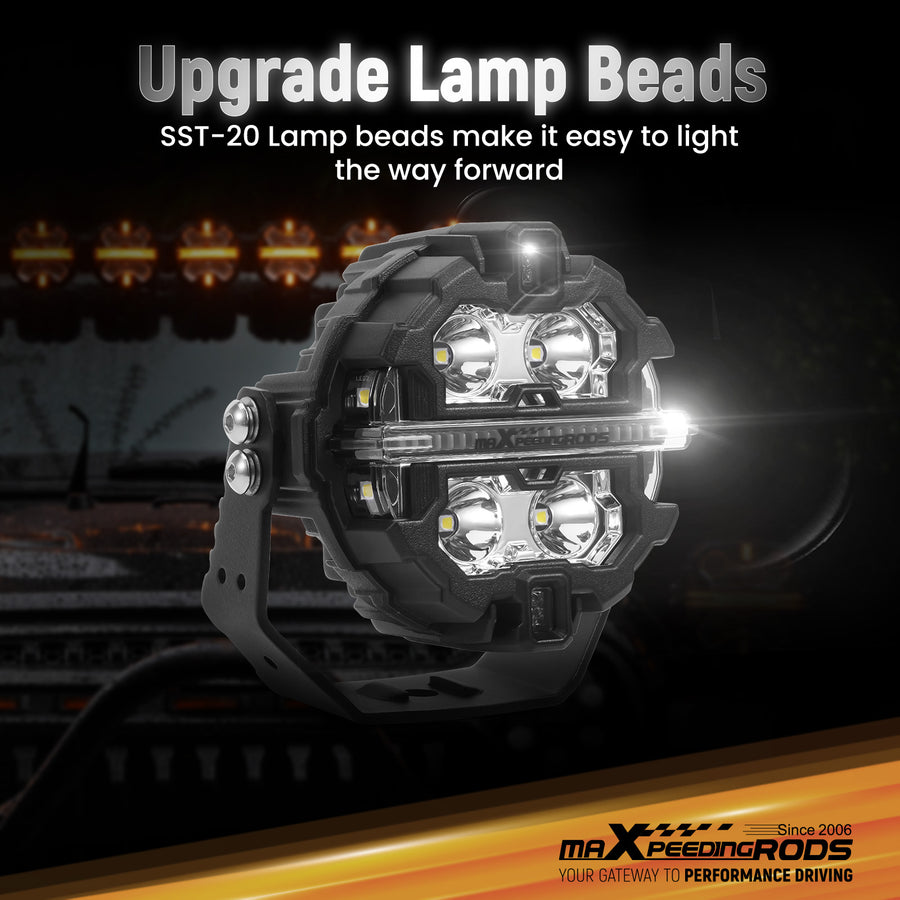 3.5 LED Pod Lights 160W Spot Beam Side Shooter Driving Light compatible for White+Amber DRL