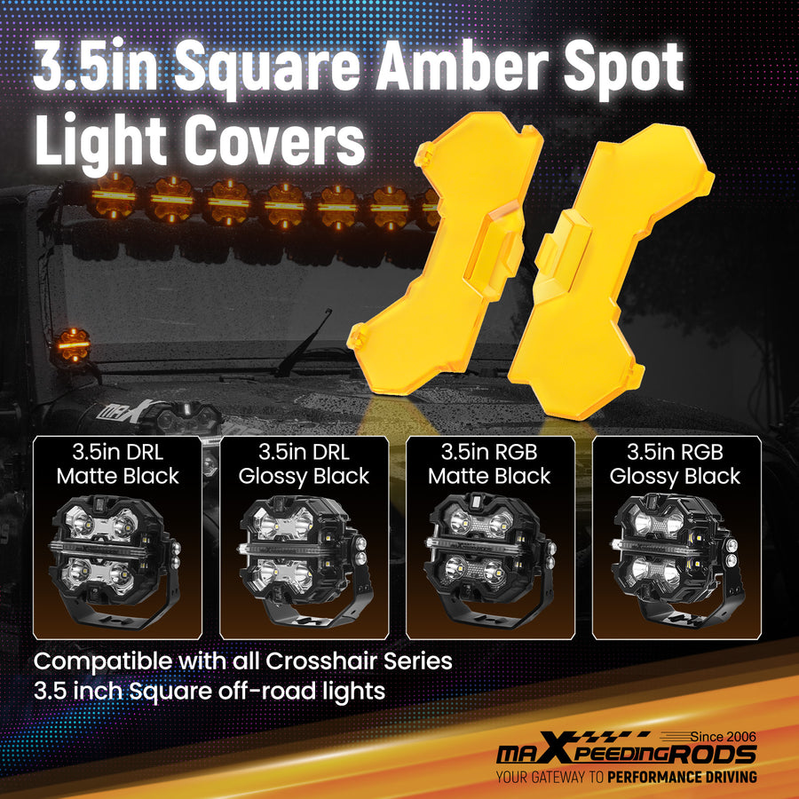 Amber Light Cover for 3.5 Square LED Driving Lights Waterproof