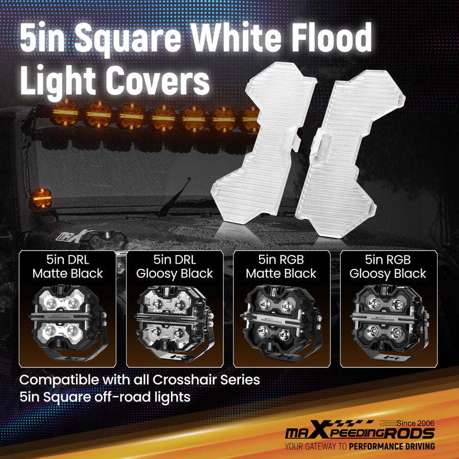 5 Inch transparent Flood light Cover for square Auxiliary Driving LED Light Pods