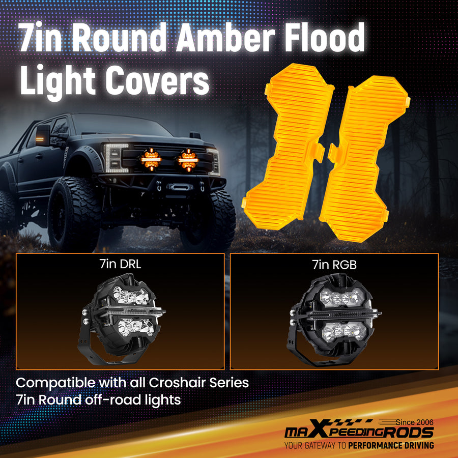 Light Covers Amber For 7inch Round LED Driving Light Waterproof