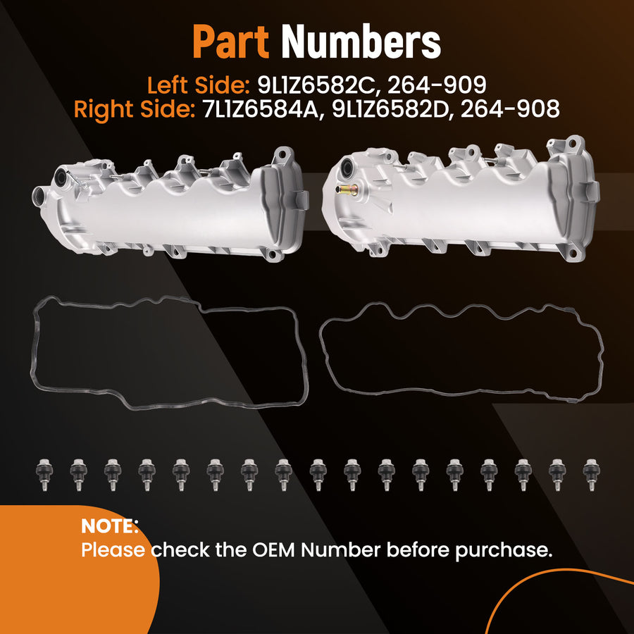 2pc Aluminium Valve Cover Set compatible for Lincoln Navigator V8 5.4L 2005-2014 9L1Z6582C