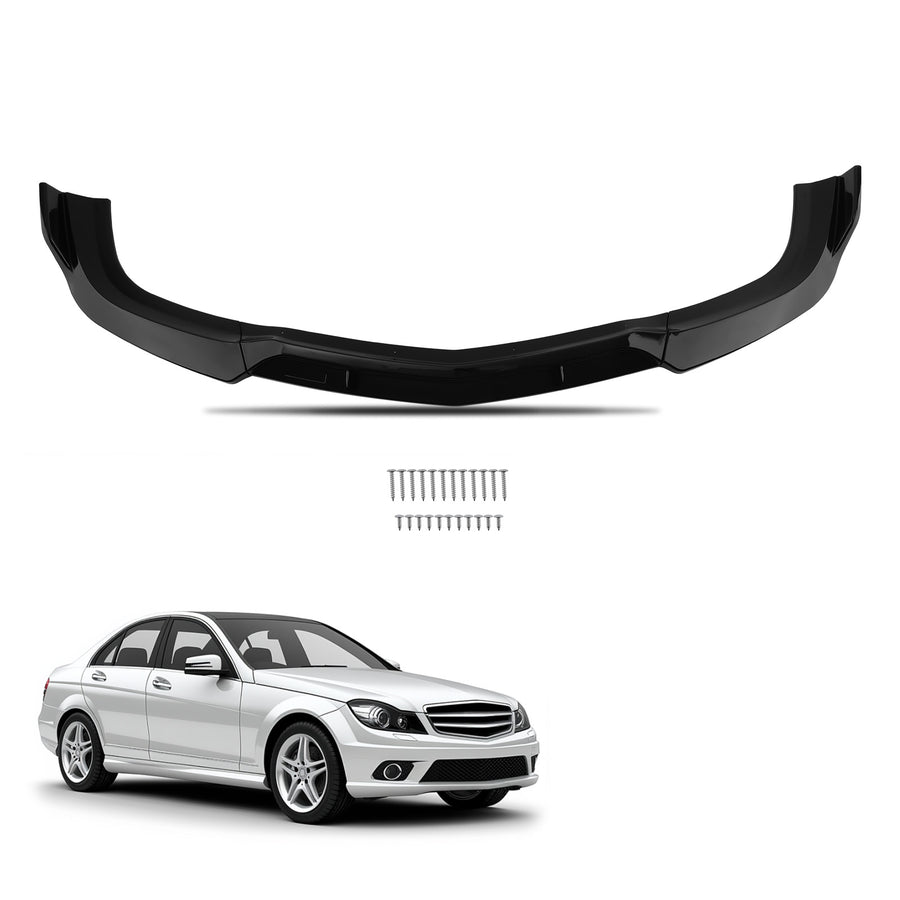 Front Bumper Component compatible for Mercedes Benz W204 Base 2008-2014 Gloss Black