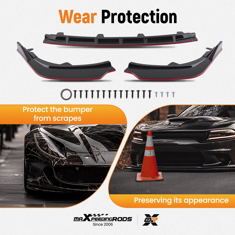 Black Red Front Bumper Lip Kit compatible for Toyota Camry SE XSE 2021-2024 Sport Model
