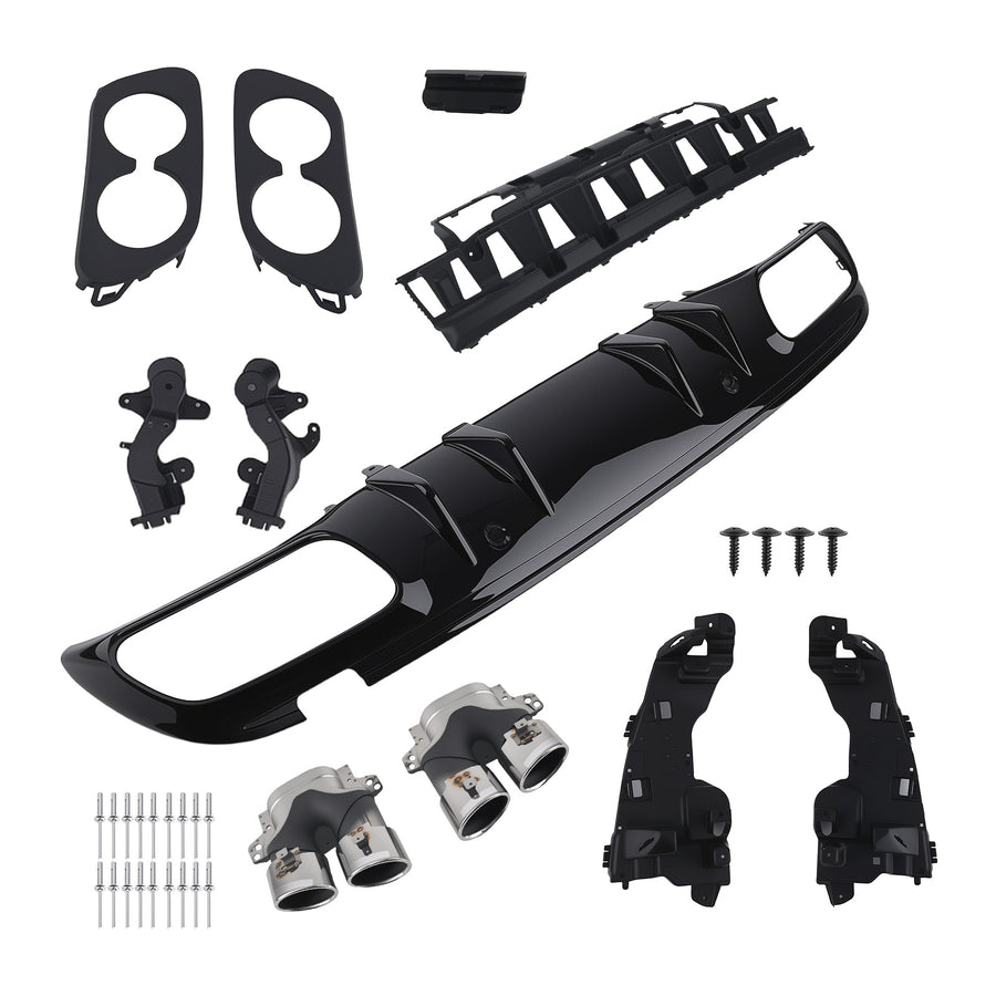 AMG Rear Diffuser Kit Compatible for Mercedes C63 C43 Coupe 2015-2021 Black PP Chrome