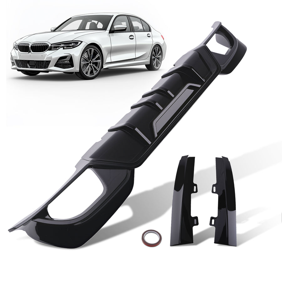 Black PP Rear Bumper Diffuser compatible for BMW G20 3 Series M Sport 2019-2022 Sport Style