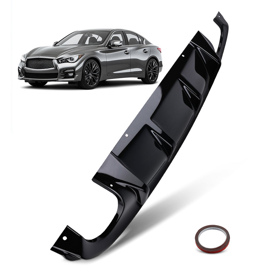 Black PP Rear Addon compatible for Infiniti Q50 Q50S Sport Sedan 2014-2017 Diffuser
