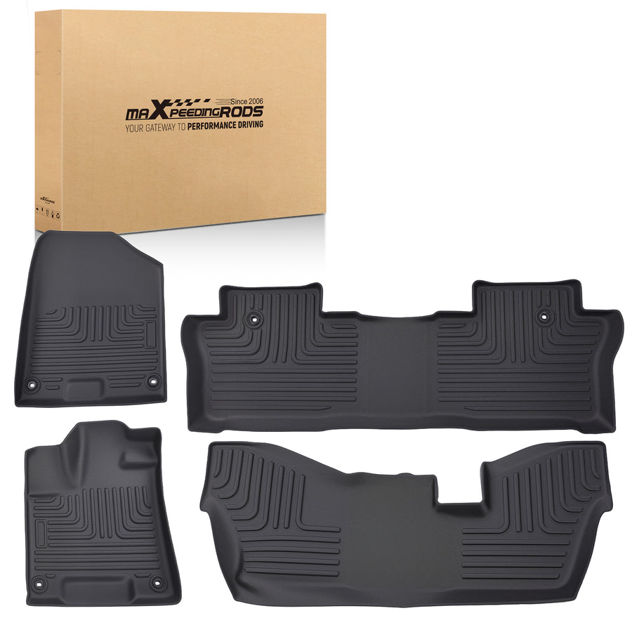 Carpet Floor Mats compatible for Honda Pilot 8 Passenger 2016-2022 TPE All Weather Black