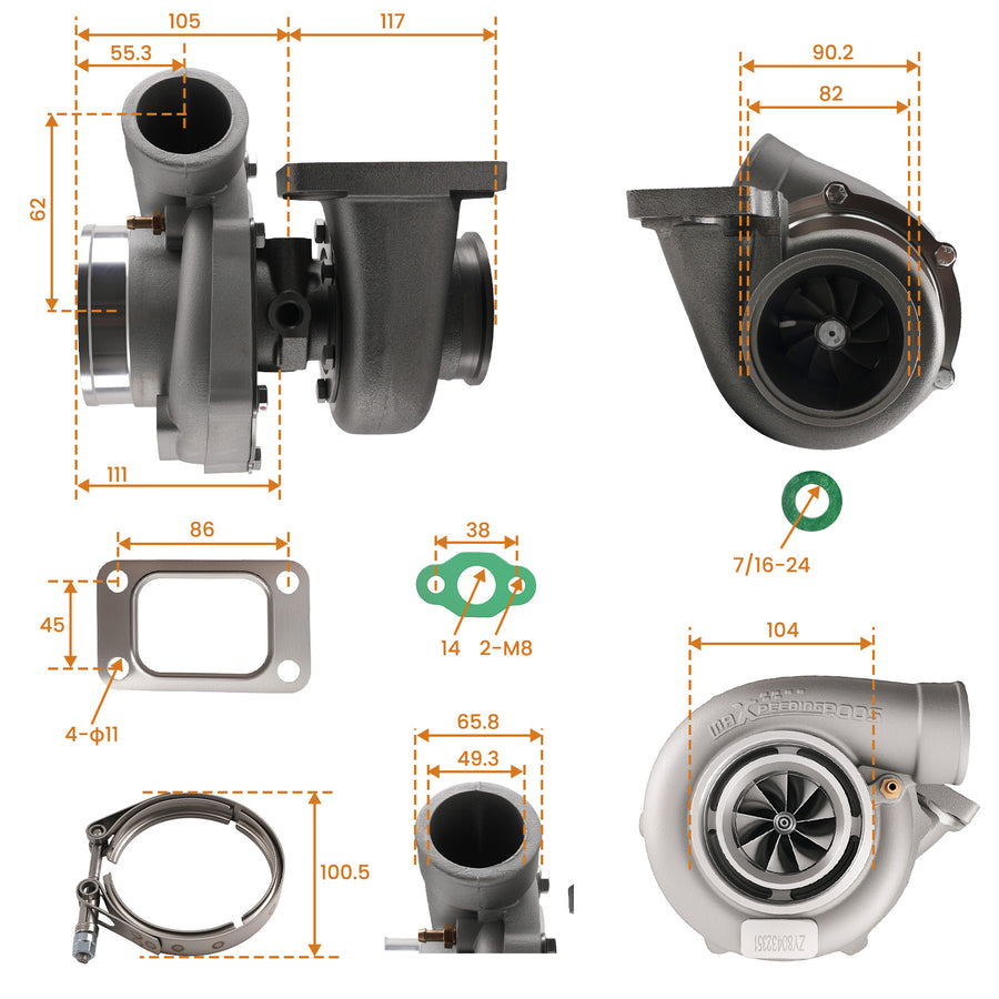 Upgrade Billet T3 V-Band GT3582 GT35 A/R .70A/R .63 Turbo Up to 600BHP