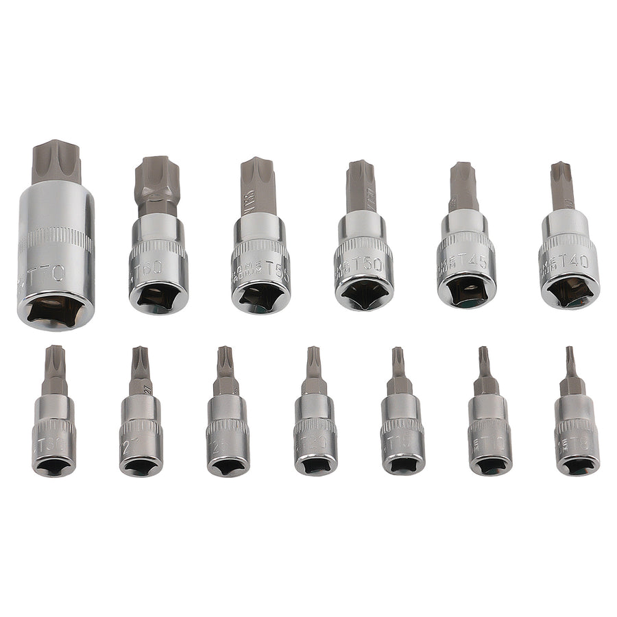 13pc Chrome CRV Socket Set 1/4 3/8 1/2 Drive T8-T70 Star 6 Point Tool New